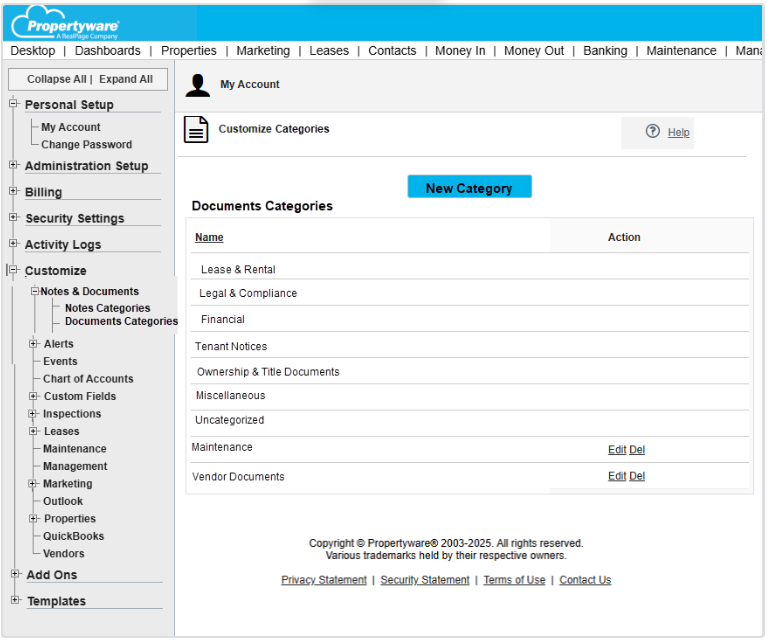 How to add/create a Custom Category for Notes & Documents