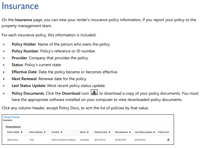 View Insurance Policy through the Tenant Portal